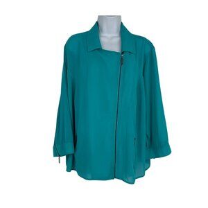 Catherines Womens Turquoise Lightweight Zip-Front Jacket Size 2X 22/24W